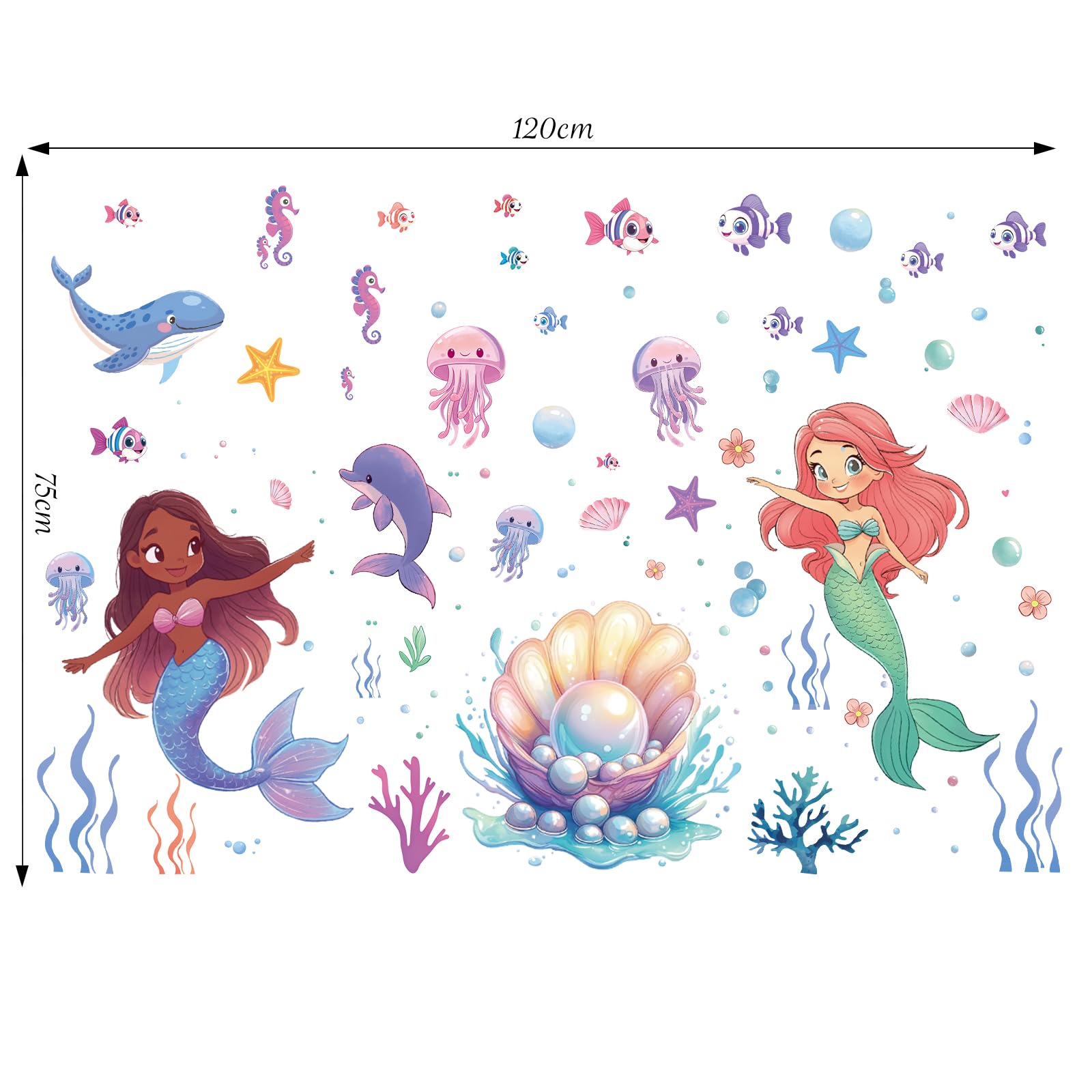 SHUCHING Large Mermaid Wall Stickers for Girls Removable Vinyl Shell Princess Wall Decals Decoration Art for Baby Kids Bedroom Nursery Playroom - Image 4