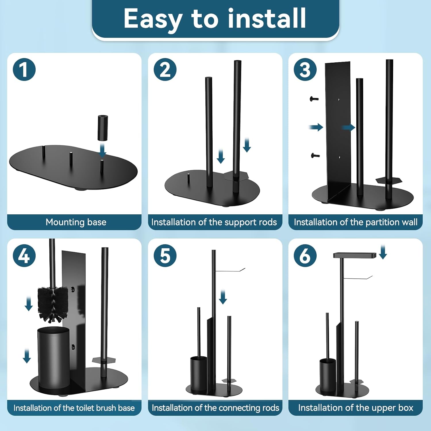 Toilet Paper Holder Free Standing - Toilet Paper Stand with Shelf, Bathroom Tissue Holder Stand, Floor Toilet Paper Roll Holder Stand with Storage, Black