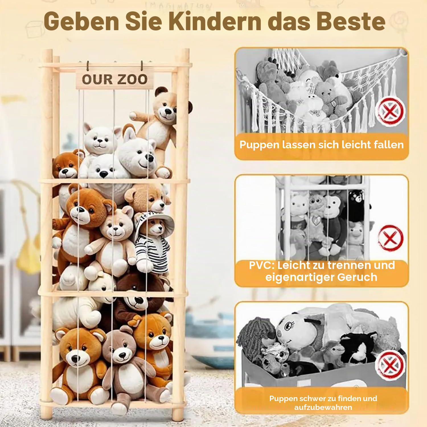Kuscheltier Aufbewahrung，Stofftier Aufbewahrung，Platz Sparen Dreistufige Vertikale Große Kuscheltier Stuffed Animal Storage für Spielzimmer Schlafzimmer，Kinderzimmer, Wohnzimmer