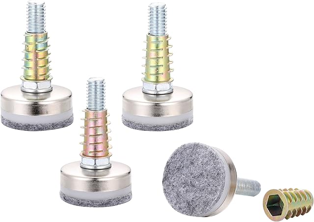 ACBungji Set of 4 Furniture Feet, Adjustable Feet, Furniture Levelers, Metal Furniture Legs, Levelling Feet, Adjustable Screw with Felt Gliders for Furniture, Tables, Chair Legs (M8 x 38 x 35 mm)