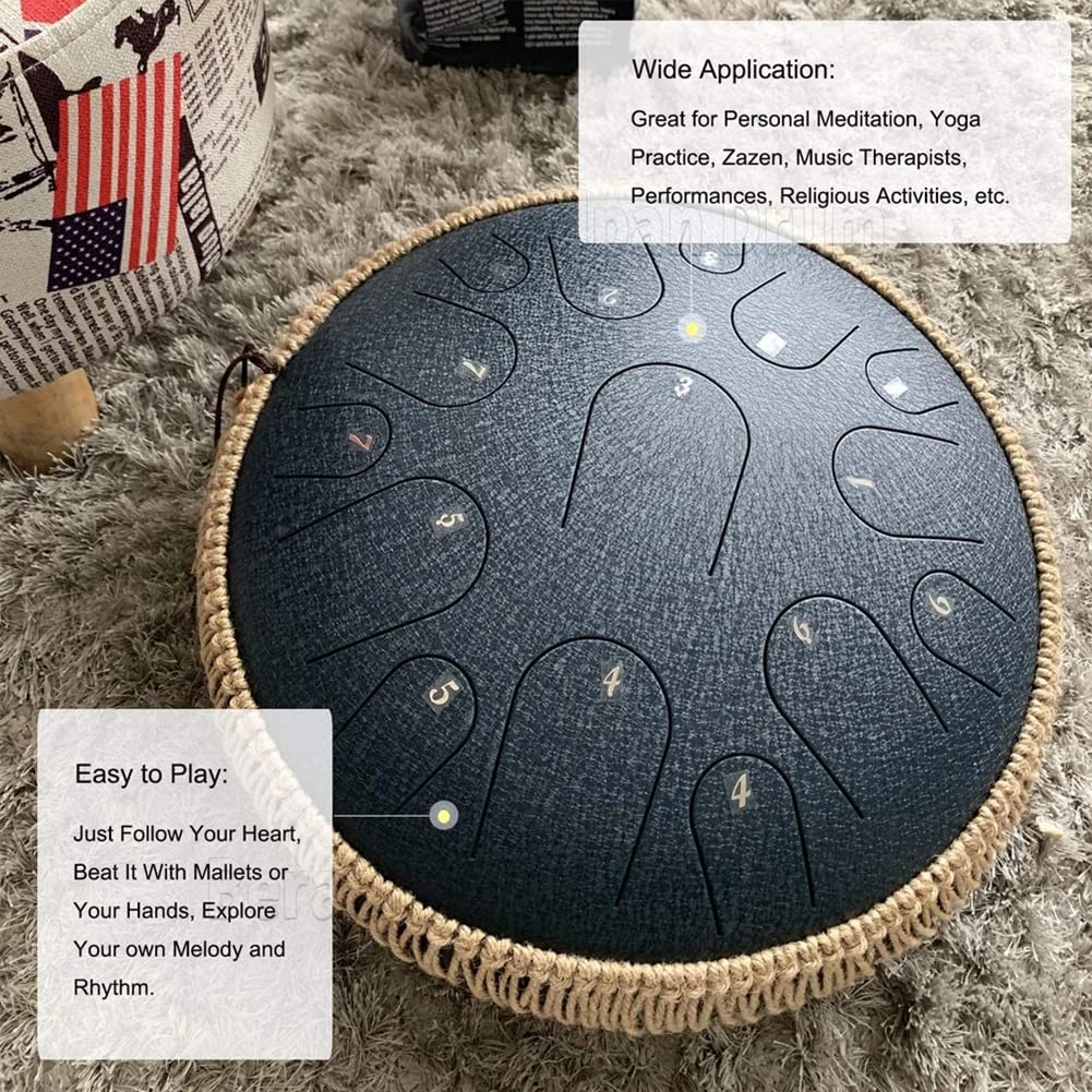 15-nutowy stalowy bęben językowy D Tone z zestawem upominkowym, 14-calowy bęben perkusyjny Handpan do jogi (kolor: czerwony w kropki)