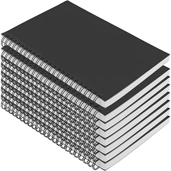 SINJEUN Pack of 8 Sketch Pad A5 A5 Black Spiral Notepad with 30 Sheets/60 Pages Blank Notepad for Writing and Sketching for Home and Office
