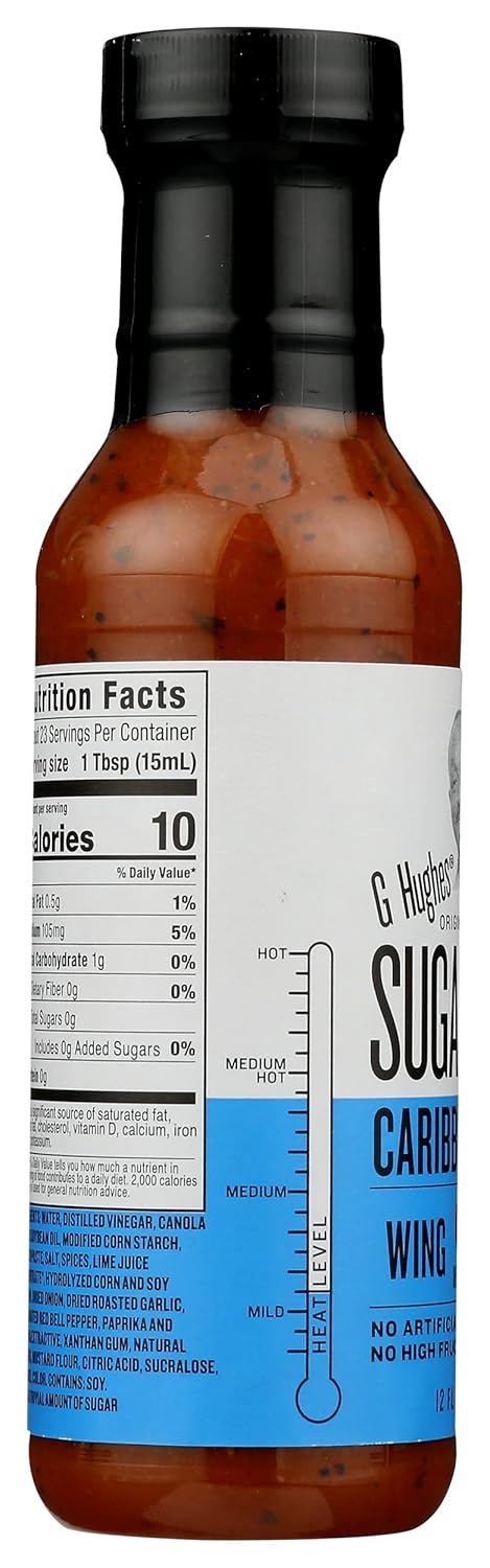 G Hughes Caribbean Jerk Wing Sauce, Sugar Free, No Artificial Preservatives, 12 Ounces (Pack Of 6)
