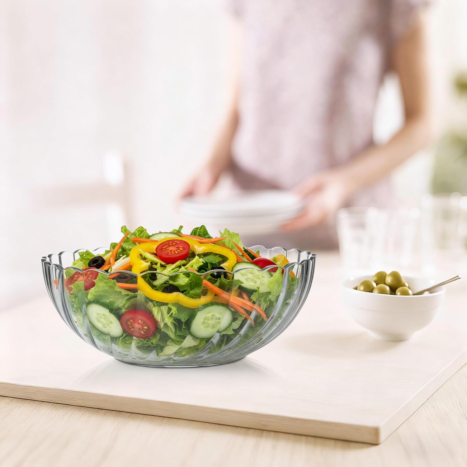 LemonRoad 6 Pack Plastic Serving Bowls Acrylic Salad Mixing Bowls Break Resistant Plastic Bowl for Vegetable Salad Fruit Popcorn Chip and Dip, Multicolor