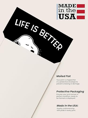 Miniatura 3 de Arte de pared "La vida es mejor con música" – Cartel de perro de dibujos animados sin marco de 8x10 – Arte divertido e inspirador para dormitorio