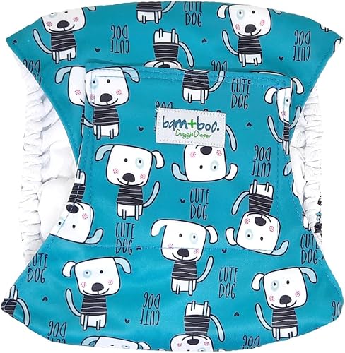 Dog Diaper Male (Small)- Cute Dog print - fits waist between 35-41cm - reusable - machine washable - hook & loop waist closure - 3 layers of absorption