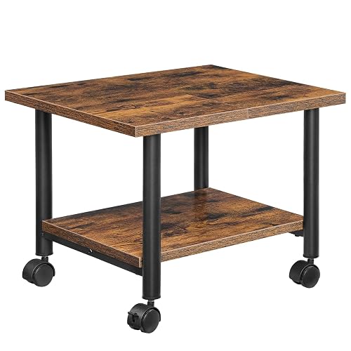 HOOBRO Printer Stand, 2-Tier Industrial Under Desk Printer Cart with Shelf, Mobile Heavy Duty Storage Rack on Wheels for Home, Office, Rustic Brown and Black BF02PS01G1