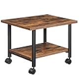 HOOBRO Printer Stand, 2-Tier Industrial Under Desk Printer Cart with Shelf, Mobile Heavy Duty Storage Rack on Wheels for Home, Office, Rustic Brown and Black BF02PS01G1