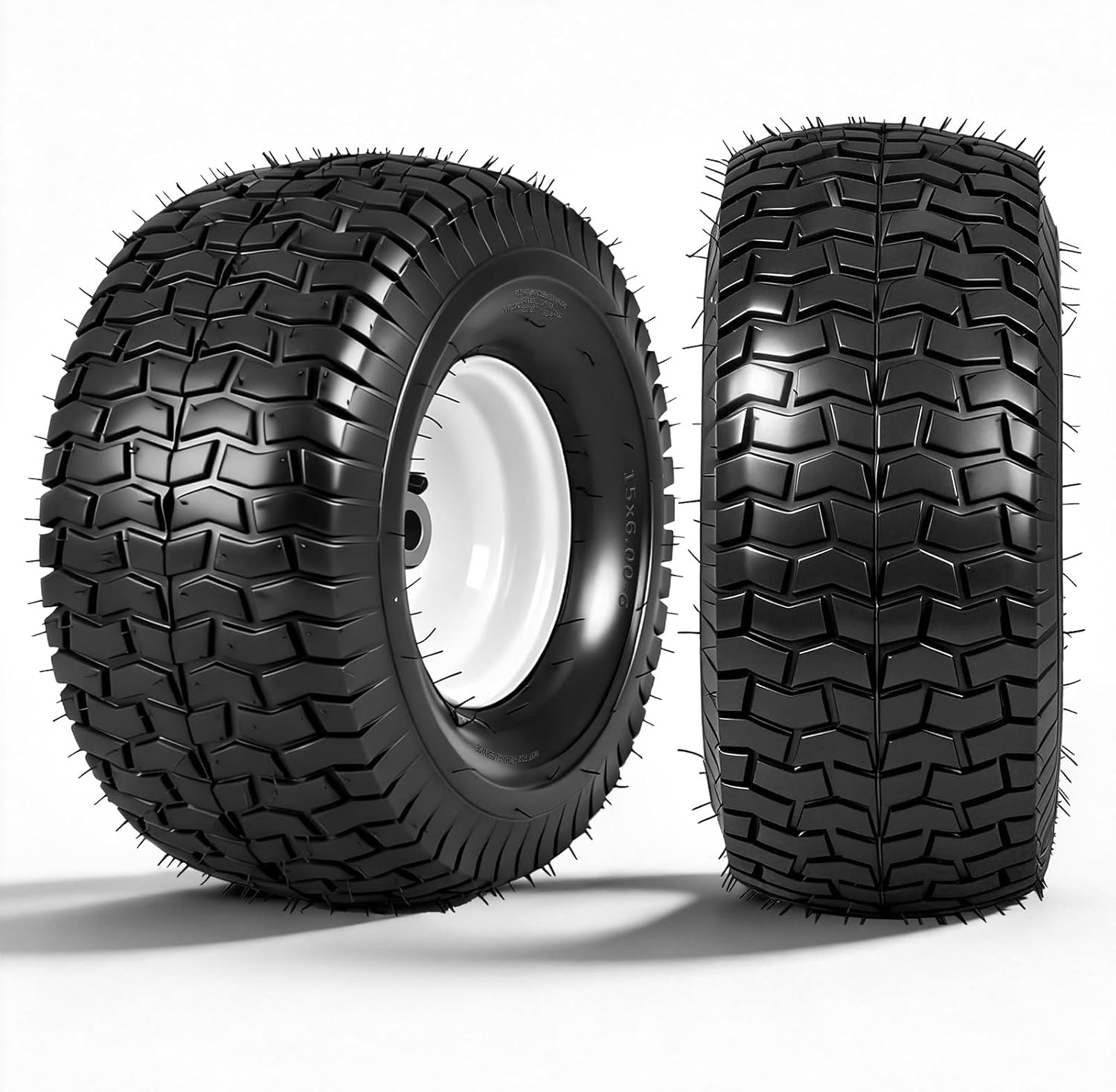 TRIBLE SIX Set of 2 15x6.00-6 Lawn Mower Tires with Rim,3/4" Borehole,3" Offset Hub,4 Ply Tubeless Lawn Garden Turf Tire and Wheel Assembly for Garden Tractor Riding