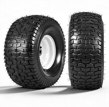 Set of 2 15x6.00-6 Lawn Mower Tires with Rim | 3/4" Bushing, 3" Offset Hub, 4 Ply Tubeless, Lawn Garden Turf and Wheel Assembly, For Garden Tractor Riding