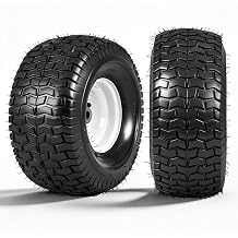 Set of 2 15x6.00-6 Lawn Mower Tires with Rim,3/4" Bushing,3" Offset Hub,4 Ply Tubeless Lawn Garden Turf Tire and Wheel Assembly for Garden Tractor Riding