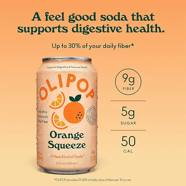 OLIPOP - Orange Squeeze Sparkling Tonic, Healthy Soda, Prebiotic Soft Drink, Aids Digestive Health & Immune Health, With Vitamin C & Plant Fiber, Caffeine Free, Low Calorie, Low Sugar 12 oz 3