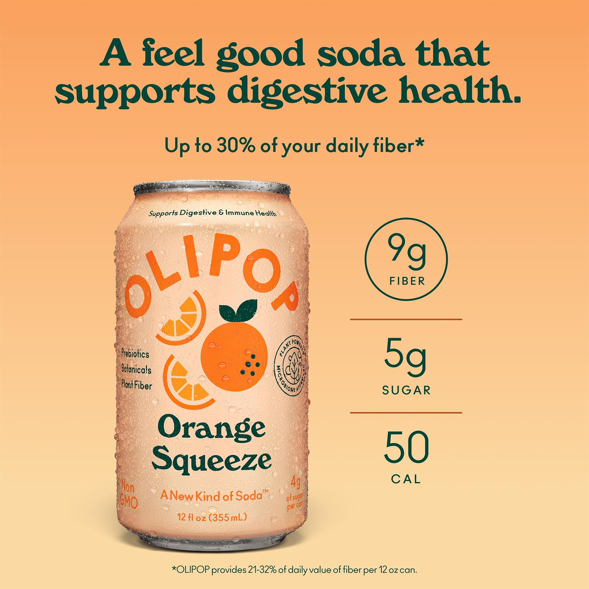 OLIPOP Prebiotic Soda Pop, Orange Squeeze, A New Kind of Soda