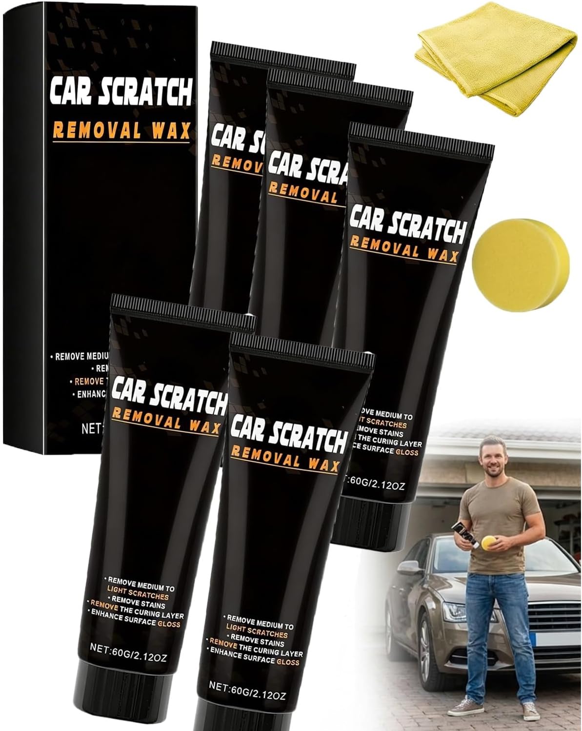 2026 Upgraded Car Scratch Repair Scratch Removal Wax Set 4 Fl Oz 120 Ml with Sponge Wipe for Deep Scratches Restorer Kit Buffer Pad Universal Premium Polishing Compound Polishing Waxing Kits(10pcs)