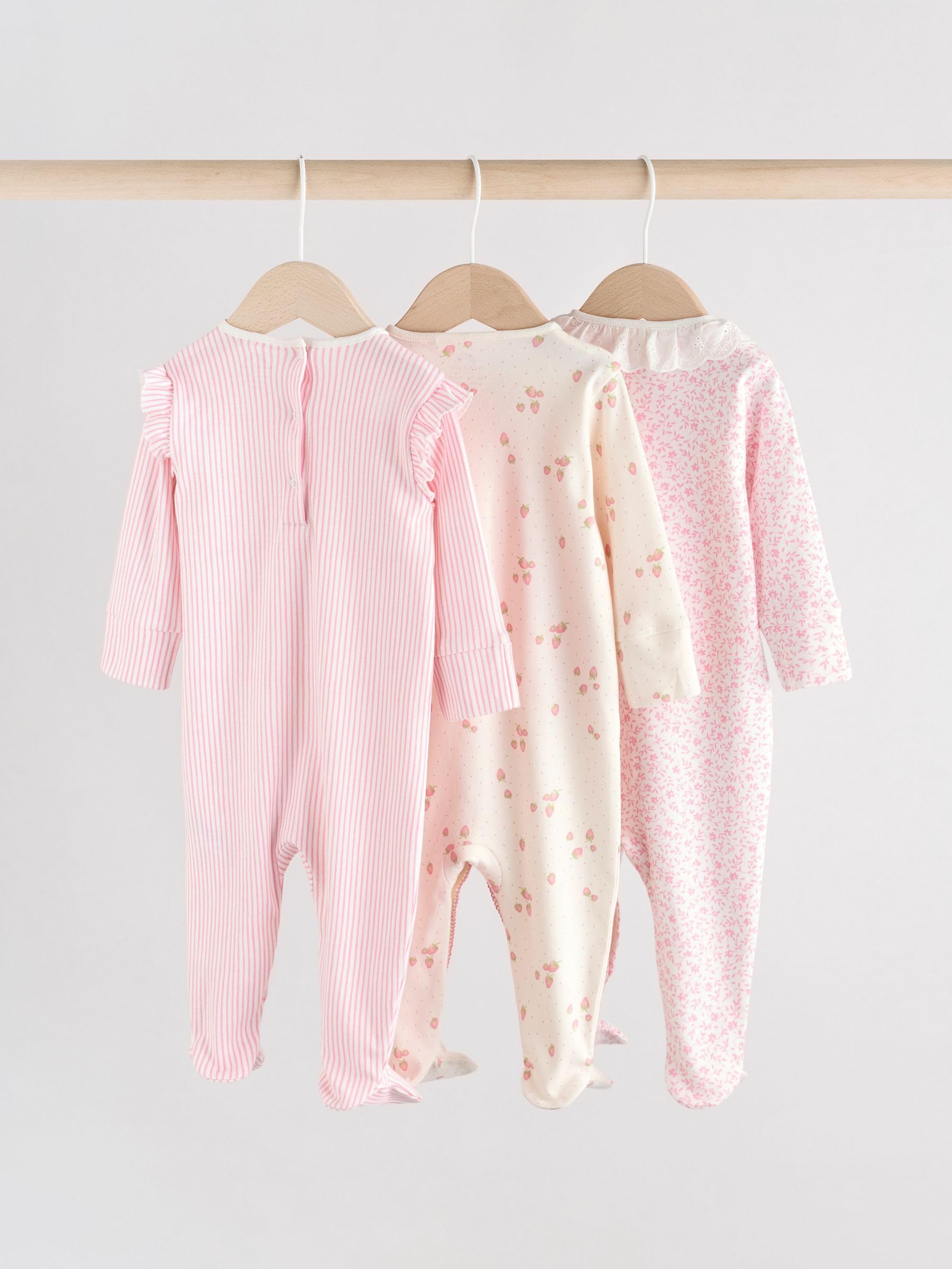 NEXT Baby Mädchen Standard Schlafanzüge 100% Baumwolle mit Kragen, 3 STK.