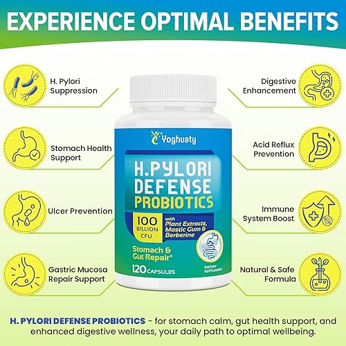 Miniatura 4 de H. Pylori Defense Probióticos 100 mil millones de UFC, Lactobacillus Reuteri, goma mastica, berberina, carnosina de zinc, té verde, para gastritis,