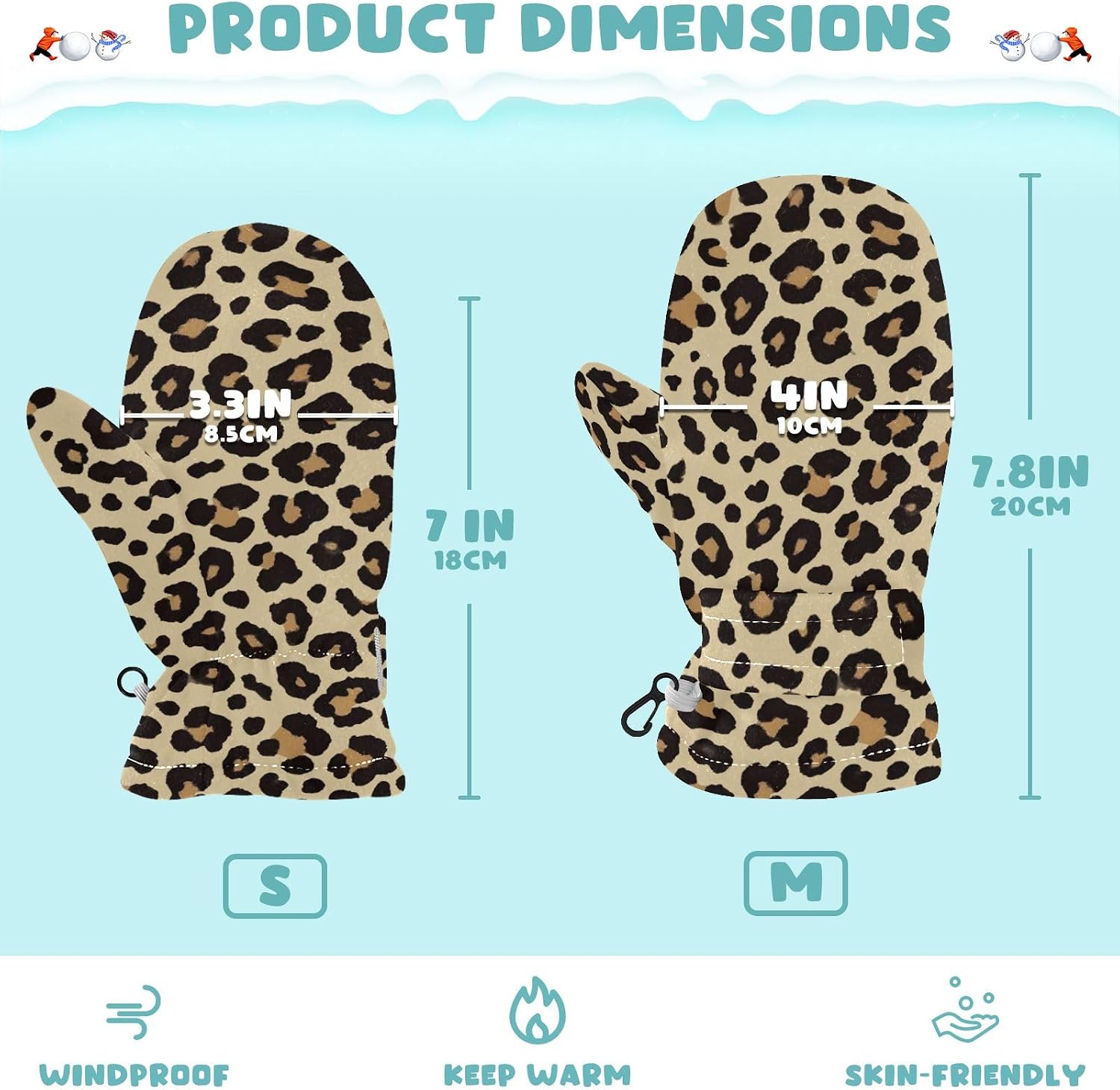 Cheetah Leopard Kids Snow Gloves - Warm Toddler Unisex Ski Mittens Waterproof Windproof for Girls Boys