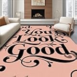 Design&I Low Pile Flatwoven Area Rug 4x6, Sassy Confidence Boost Stylish Phrase Decorative Accent, Machine Washable, Stain Resistant Indoor Rug for Living Room, Bedroom, Non Slip(Pink, 4x6)