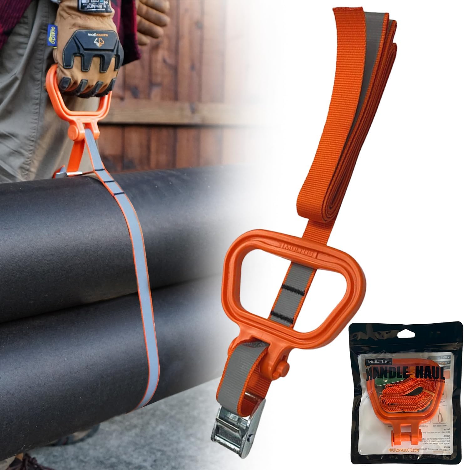 MULTUS Orange Reflective Cambuckle + Handle Moving Cargo Car Truck Tie Down Strap for Hunting Trailer Camping Canoe Kayak Lawn Equipment Gear – 9 Foot Polyester Strap - 5 Pack