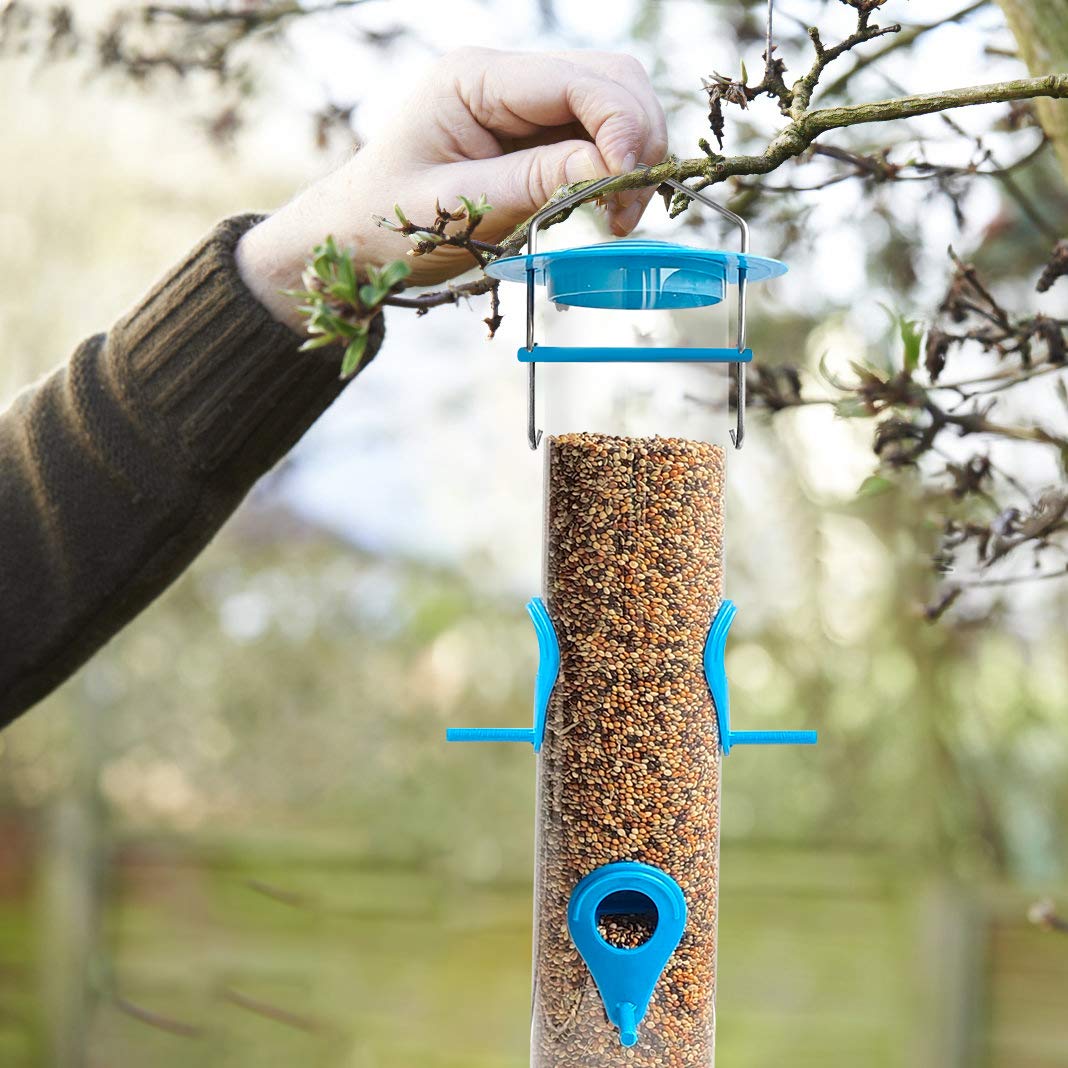Urban Deco Bird Feeders Hanging Plastic Tube Bird Seed Feeder 6 Ports
