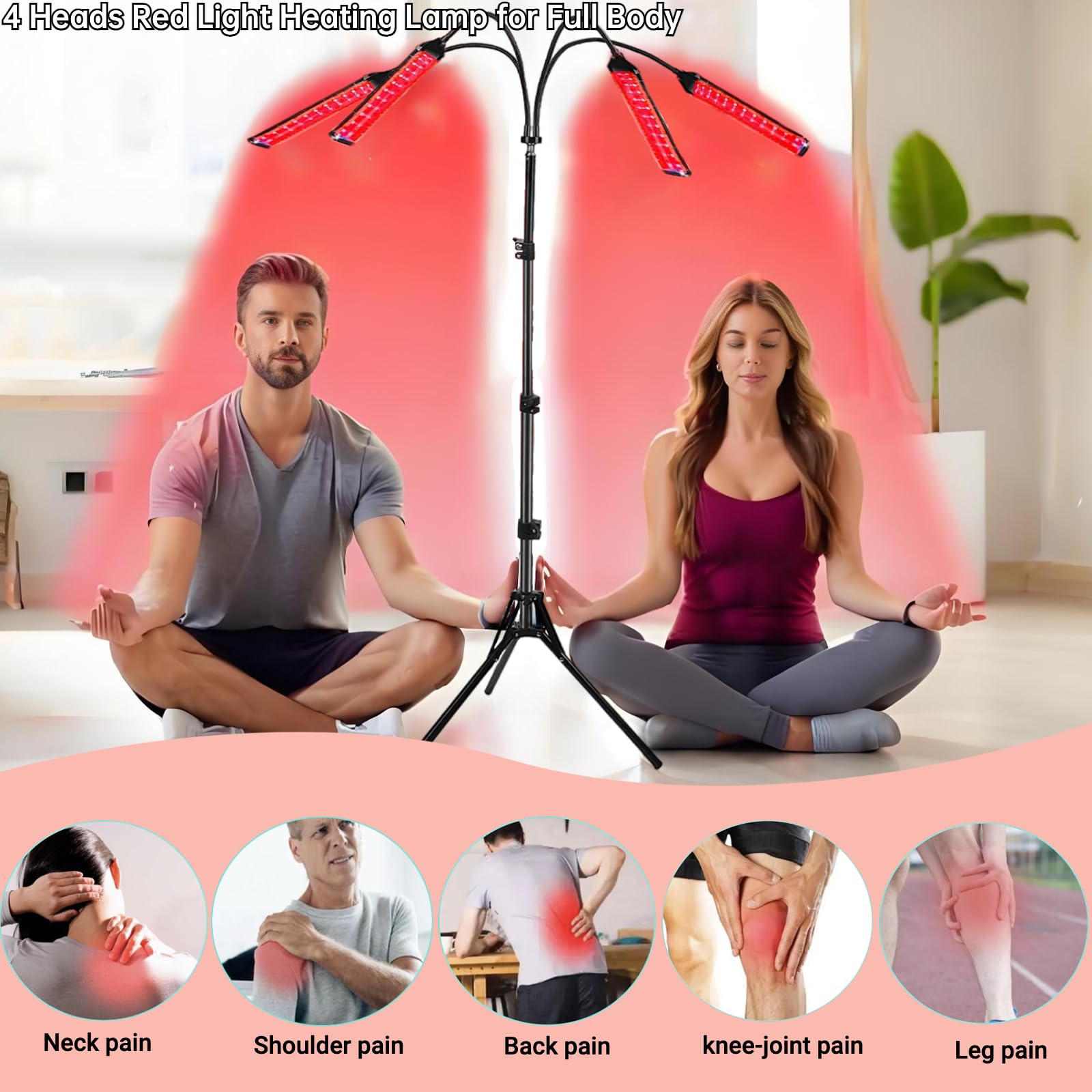 Lampa do terapii światłem czerwonym z podczerwienią 660 nm i 850 nm – 420 diod LED, 5 poziomów naświetlania, 4 regulowane panele, timer i stojak podłogowy do łagodzenia bólu całego ciała,twarzy,pleców