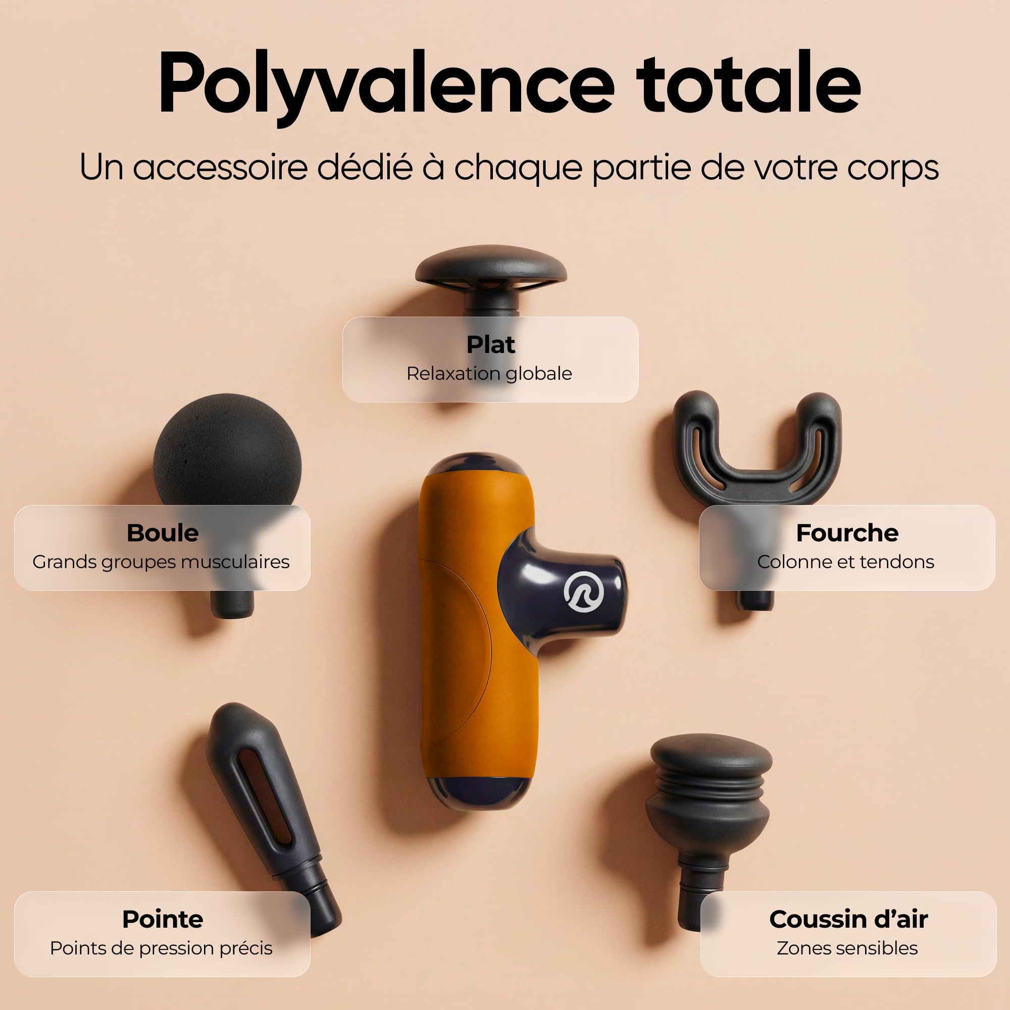 mini pistola per massaggio muscolare, 5 velocità, massaggio profondo, ultra silenzioso <45 dB, ricaricabile USB-C, 5 punte, compatta e portatile, per sport e recupero (arancione)