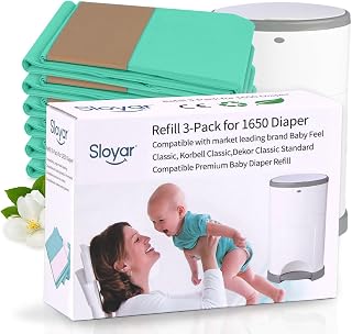 Refill Diaper Pail Bags Compatible with Dekor Classic Diaper Pails | 3 Pack | Diaper Pail Refills with Powerful Odor Elimination | Baby Powder Fragrance | Holds up to 1650 Diapers.