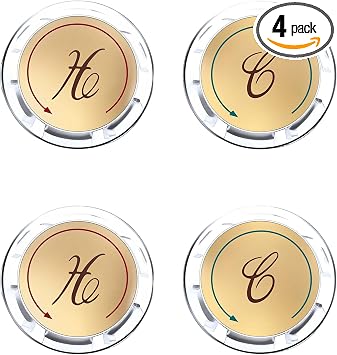 Universal Hot and Cold Faucet Index Buttons, 1.14 inch Inner Diameter Faucet Index Bathroom Sink Handle Buttons, Clear Acrylic with Gold for Delta/LDR/Delex/Peerless Two Clear Handles 4 pack
