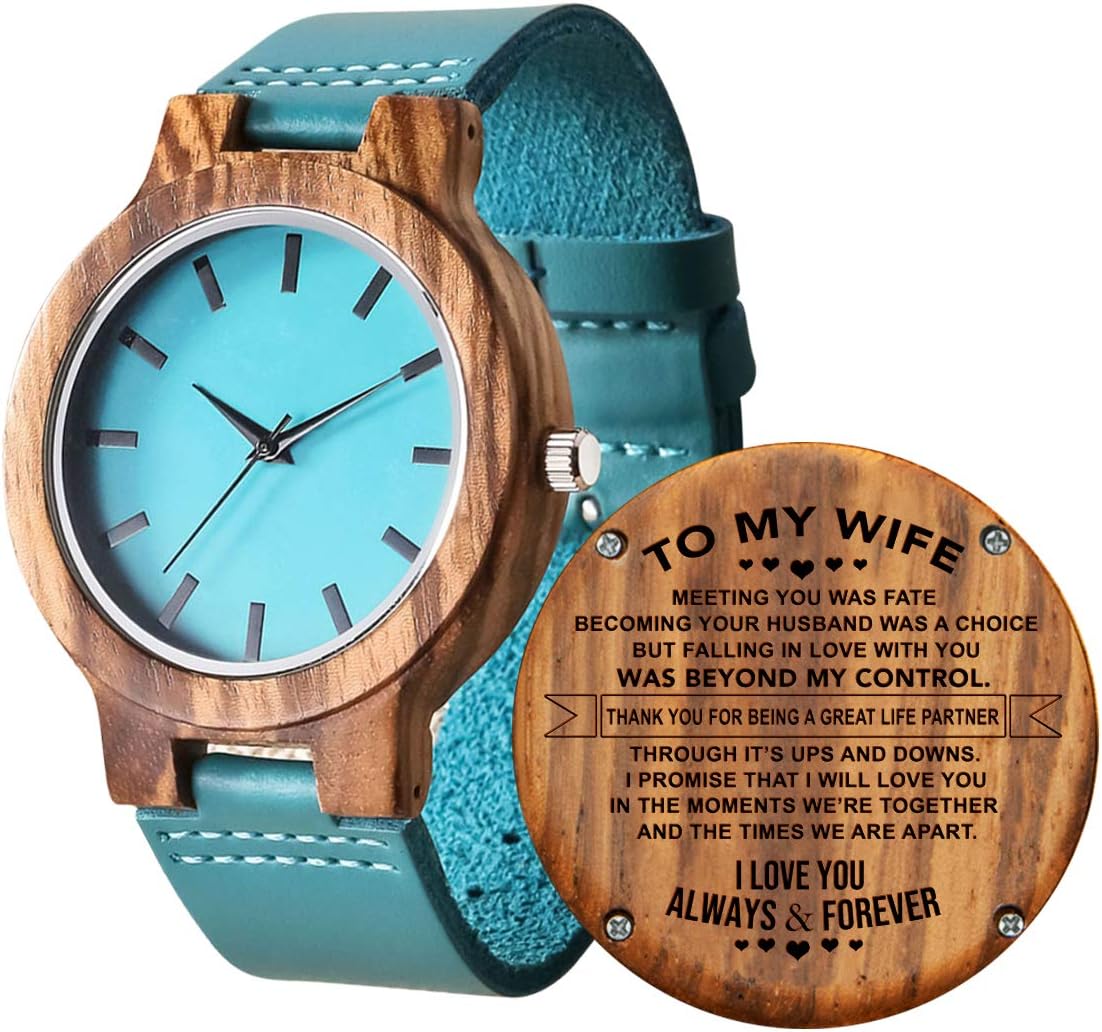 K KENONEngraved Wood Watches for Wife - Engraved to My Wife from Husband - Personalized Anniversary Christmas Birthday for Wife