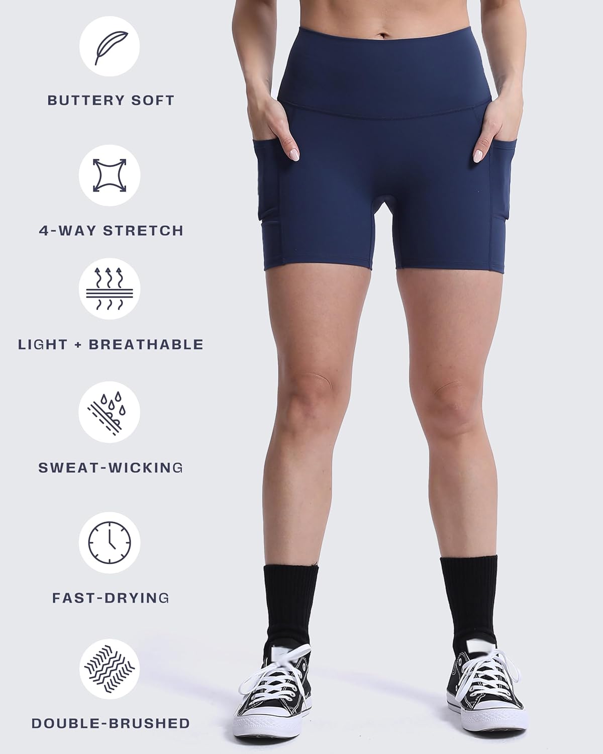 Aoxjox Biker Workout Shorts for Women with Pocket Legend Tummy Control High Waisted Athletic Gym Running Yoga Short 5" - Image 4