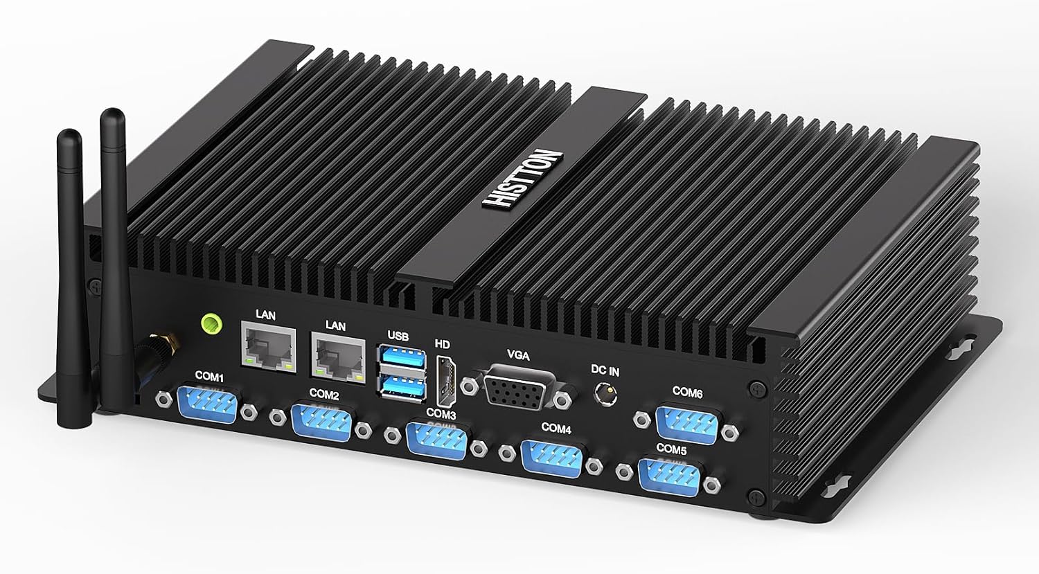 HISTTON Fanless Mini PC Core i7-8550U, DDR4 16GB RAM 512GB SSD, Industrial PC with 6 RS232, HDMI+VGA 4K Dual Display, 2 LAN, 6 USB,WiFi, BT 4.2, Mini PC Windows 11 Pro, Support Linux
