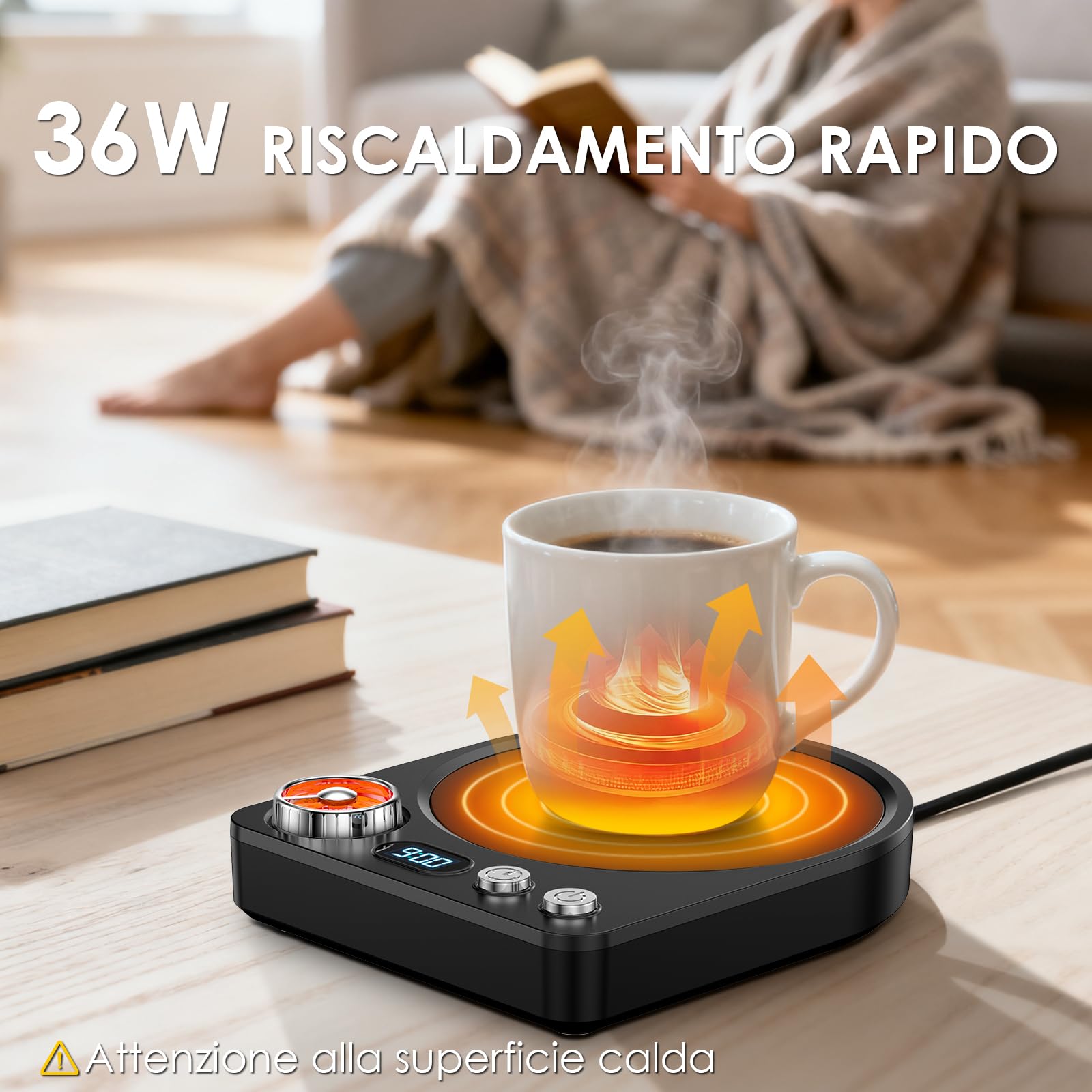 Scaldacaffè aggiornato Scalda Bevande Scalda Latte, Tè con con 9 impostazioni di temperatura-0.5-9H Spegnimento Automatico, Scalda Caffè per Ufficio, Casa