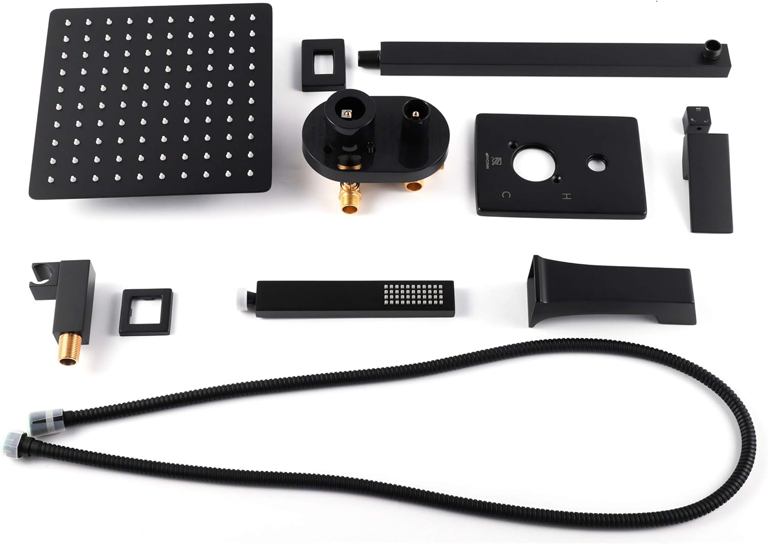 Faucet Talise SS312A-BLK Wall Mounted 3-Setting Shower Faucet System w/ 304T Stainless Steel Shower Head, Faceplate & Tub Spout in Matt Black Finish
