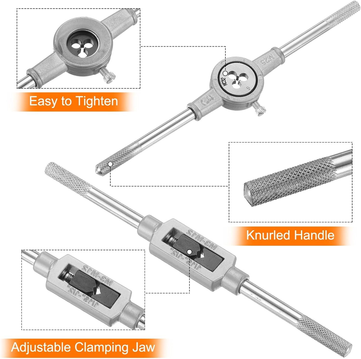 60個 メトリックSAEタップとダイセット M3-M12 4-40-1/4-28 再ねじ切りタッピングツールキット ねじタップ ダイ