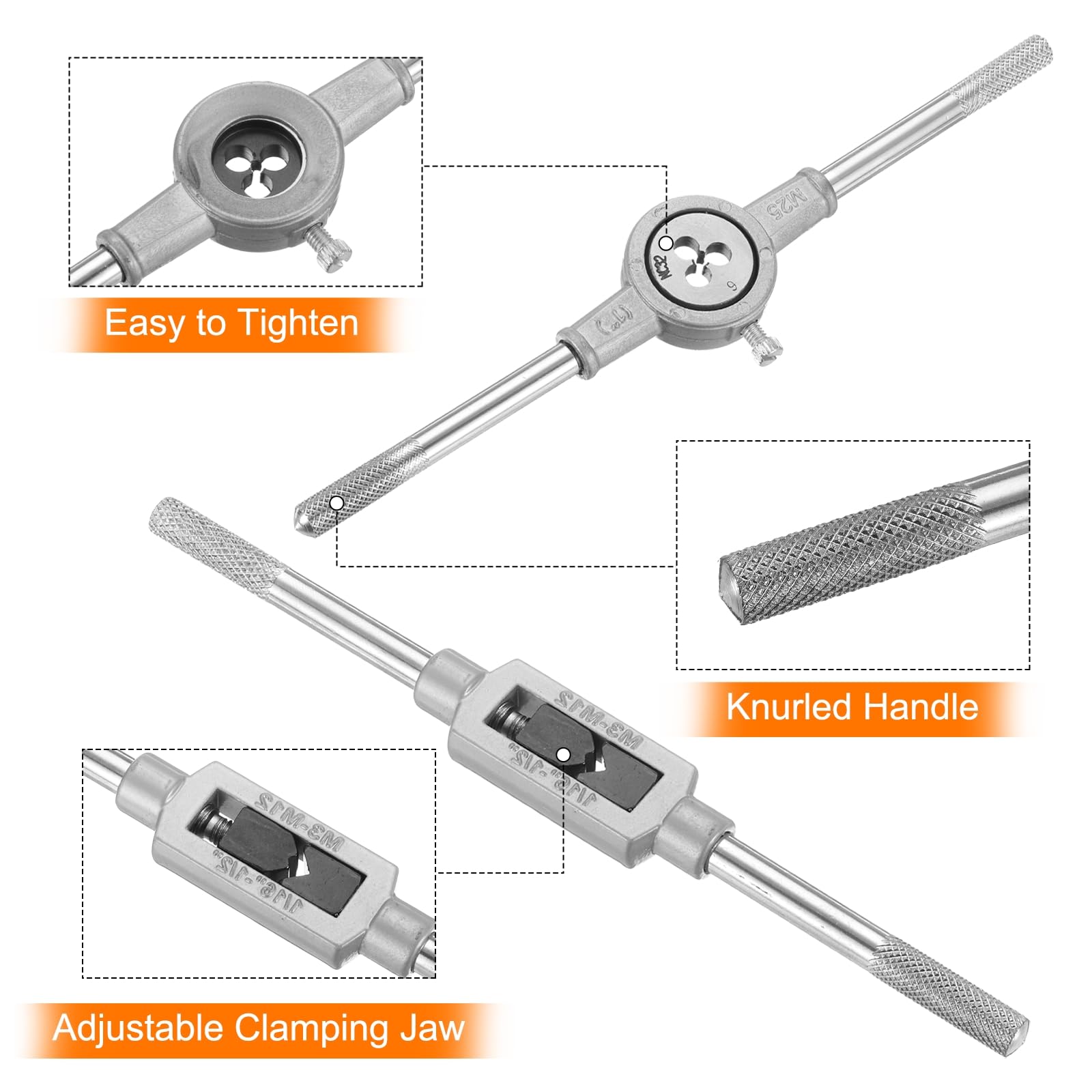 Buyohlic 8 Pcs Metric Die Set & Adjustable Wrench Holder With M3-M12 Dies Threading