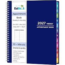 2027 Appointment Book - January - December 2027, Appointment Planner with Weekly & Monthly Spread, 8.5 x 10.5, Large, 15 Minute Increments, 2027 Daily Planner with Pockets, Tabs, Flexible Cover, Blue