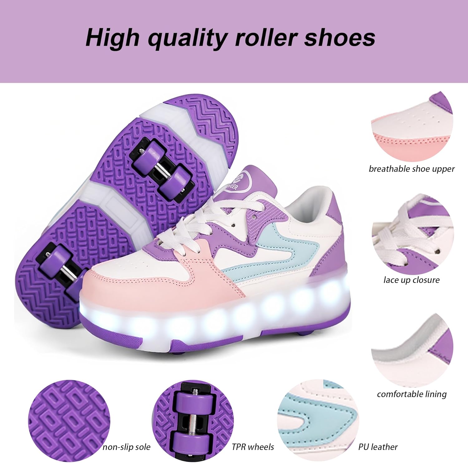 Ufatansy Roller Skates Shoes for Kids Girls Boys 4 Detachable Wheels Roller Sport Shoes 16 Modes Colorful LED Lights Rechargeable Fashion Sneakers Footwear Gifts