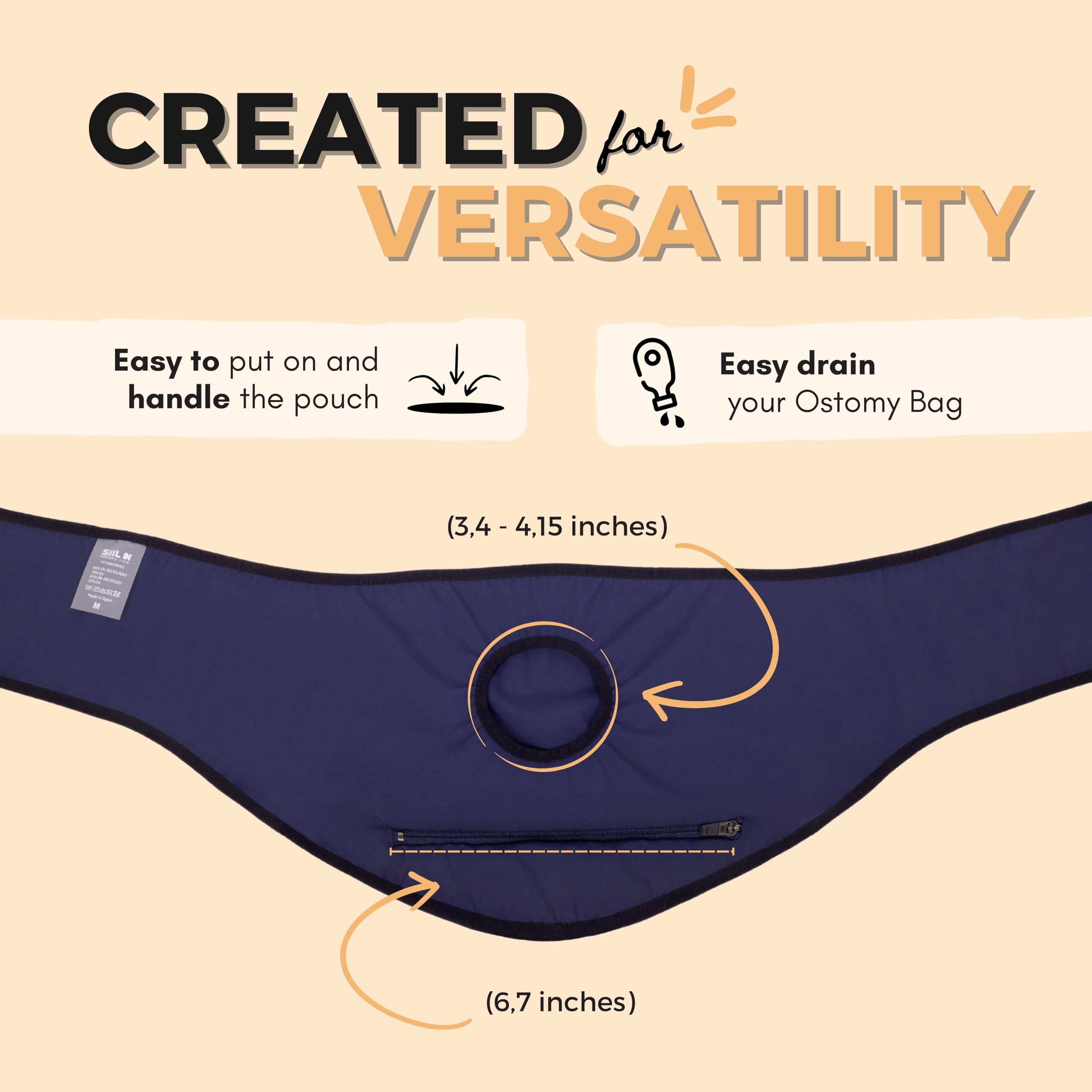 SIIL Cinturón de ostomía azul para mujer para deportes y natación - Fundas de bolsa de ostomía compatibles con todos los suministros de ostomía - Fabricado en Europa (Large)