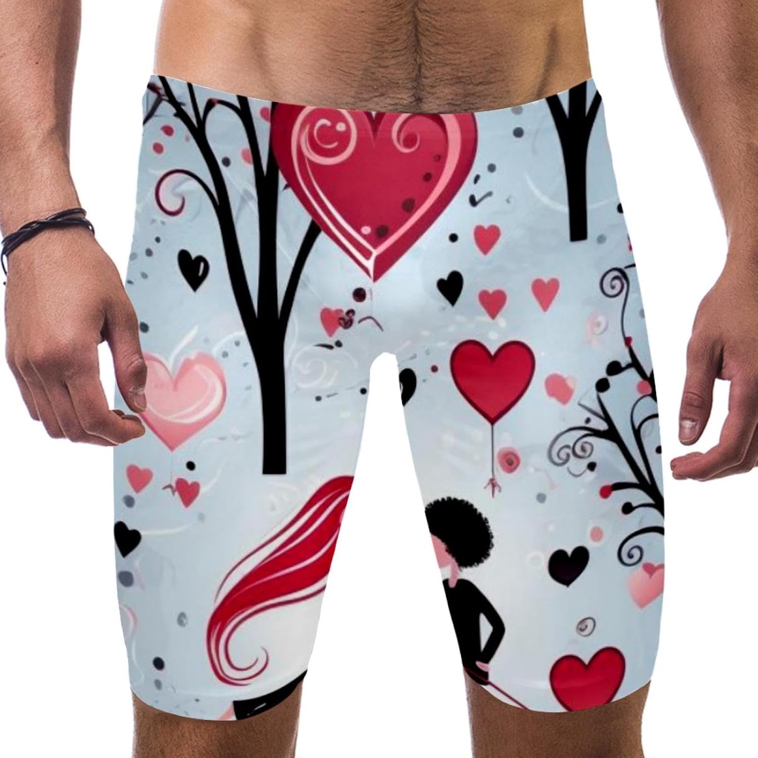 Valentine's Day Jammer Swimsuit Mens Swim Jammers Endurance Long Racing Training Swimsuit