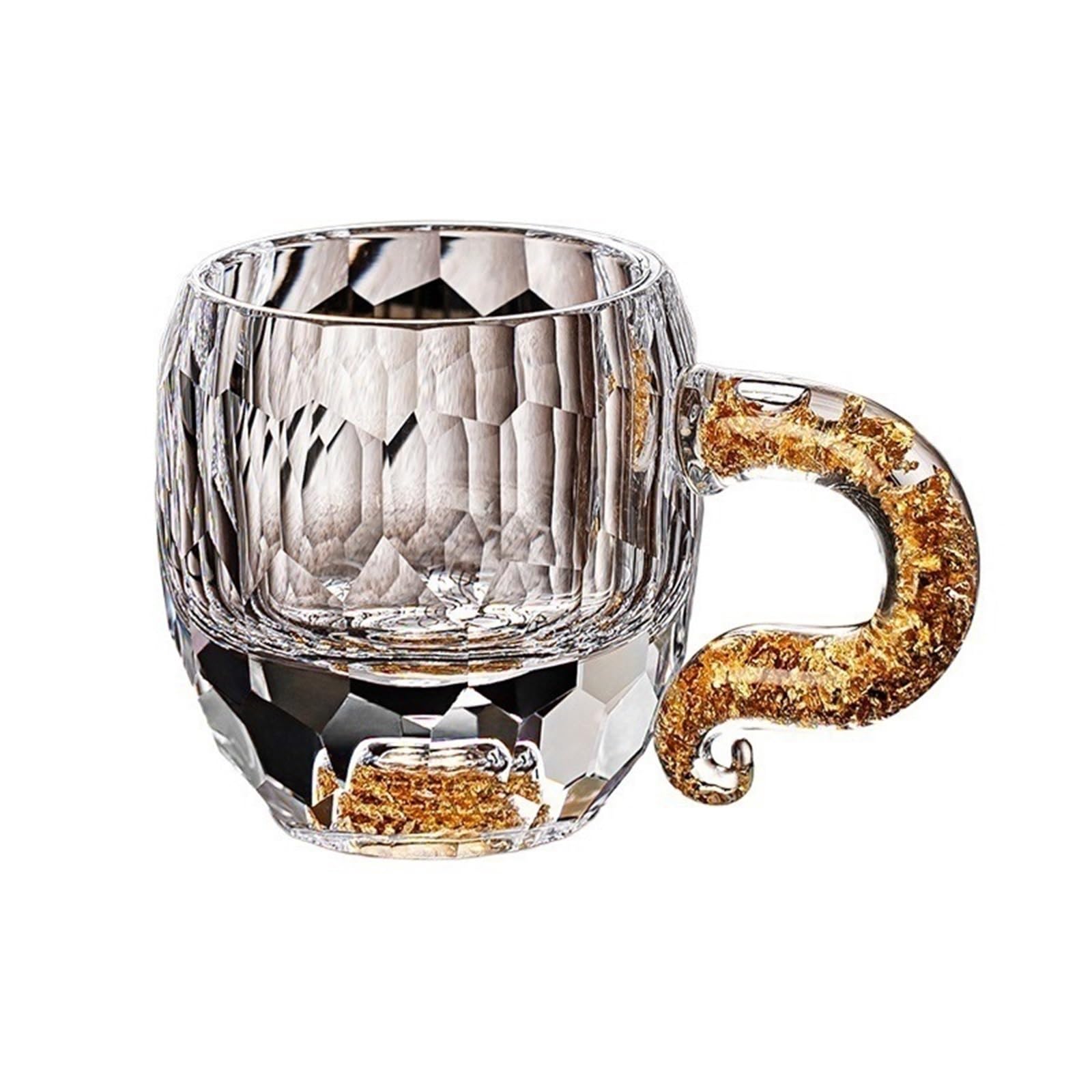 vaso de agua Tazas de té y café vidrio pequeñas con textura diamante, 60 ml(Gold)