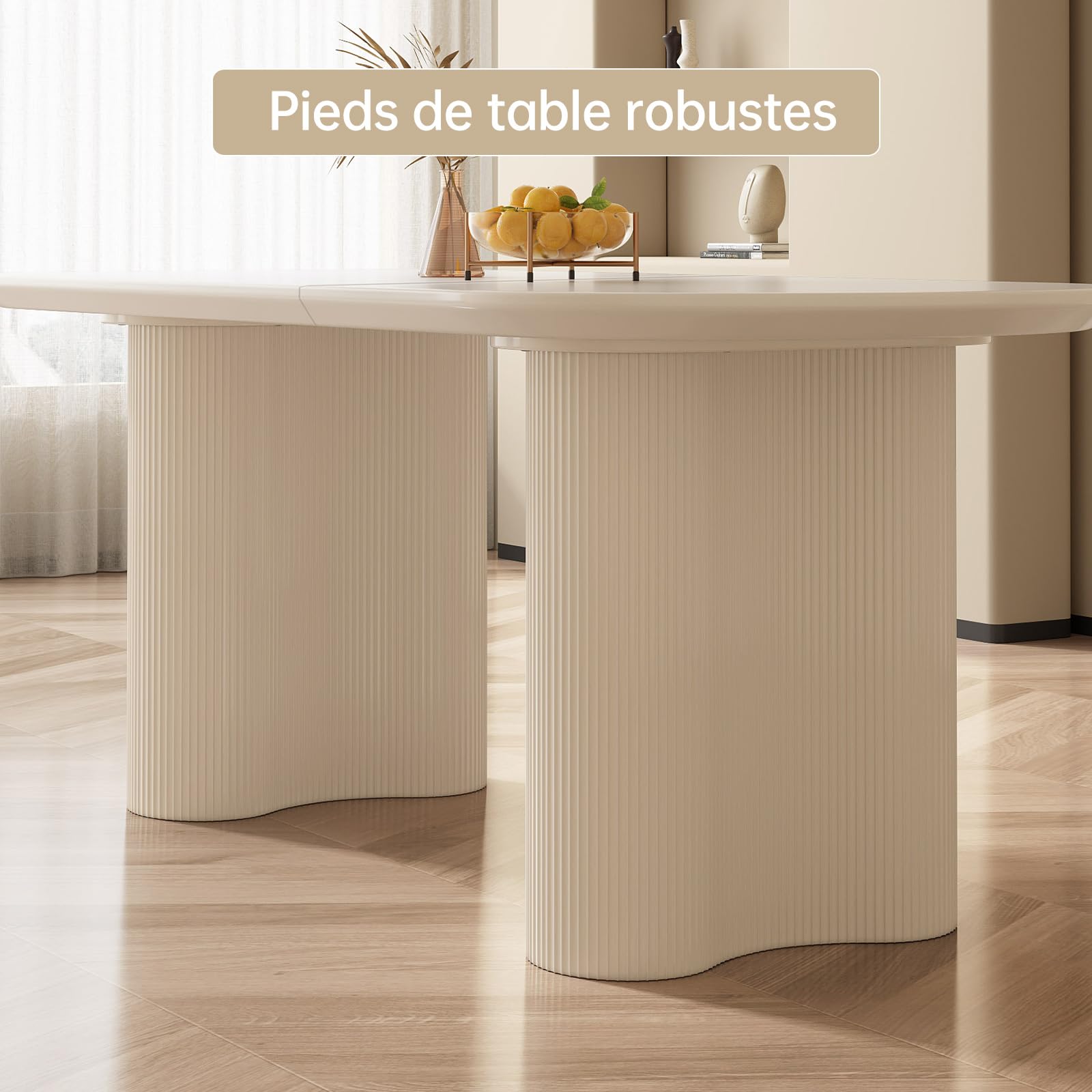 Miuuod Table à manger 62,99", moderne, pour 6 personnes, table d'intérieur pour cuisine, bar, salon, petite pièce, blanc crème, table uniquement