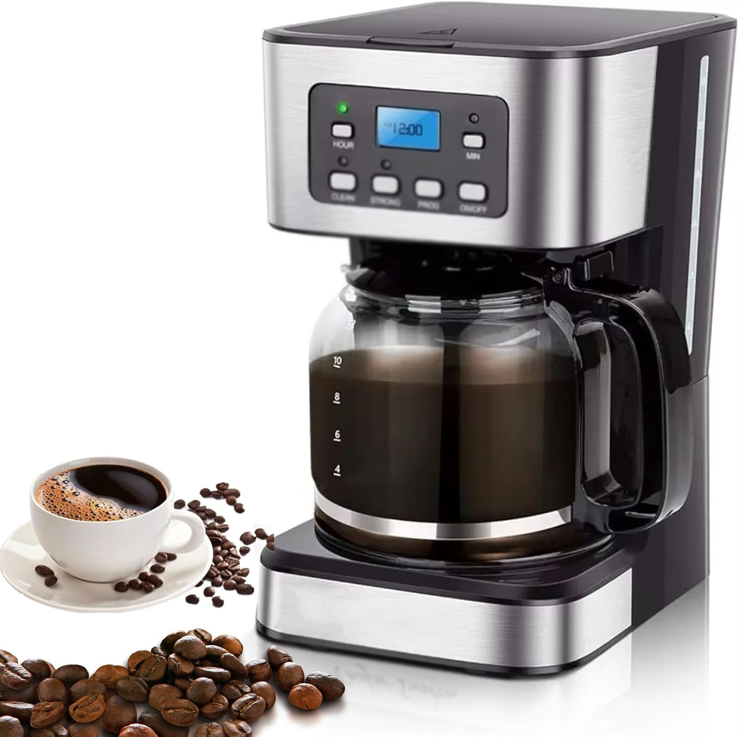 Espresso Machine, Drip Coffee Maker, 12-Cup Thermal Programmable Coffee Maker 950w Making Tea Drip Coffee Maker With Glass Carafe, Warm Preservation, Touch Screen Easy To Use