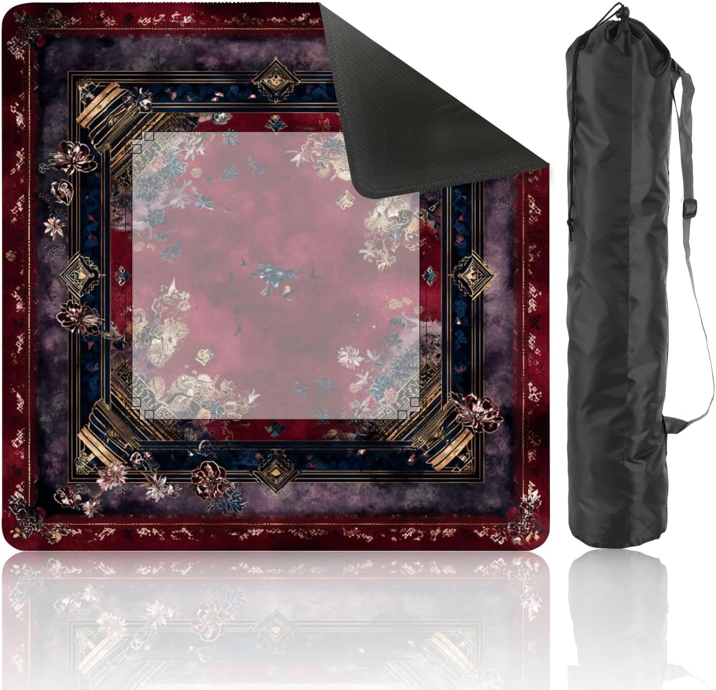 Mahjong Mat for Table Floral Geometric Asian Design 31.5" x 31.5" Non-Slip Noise-Reducing Game Mat Premium Mahjong Accessories for Poker Dominoes Hosting