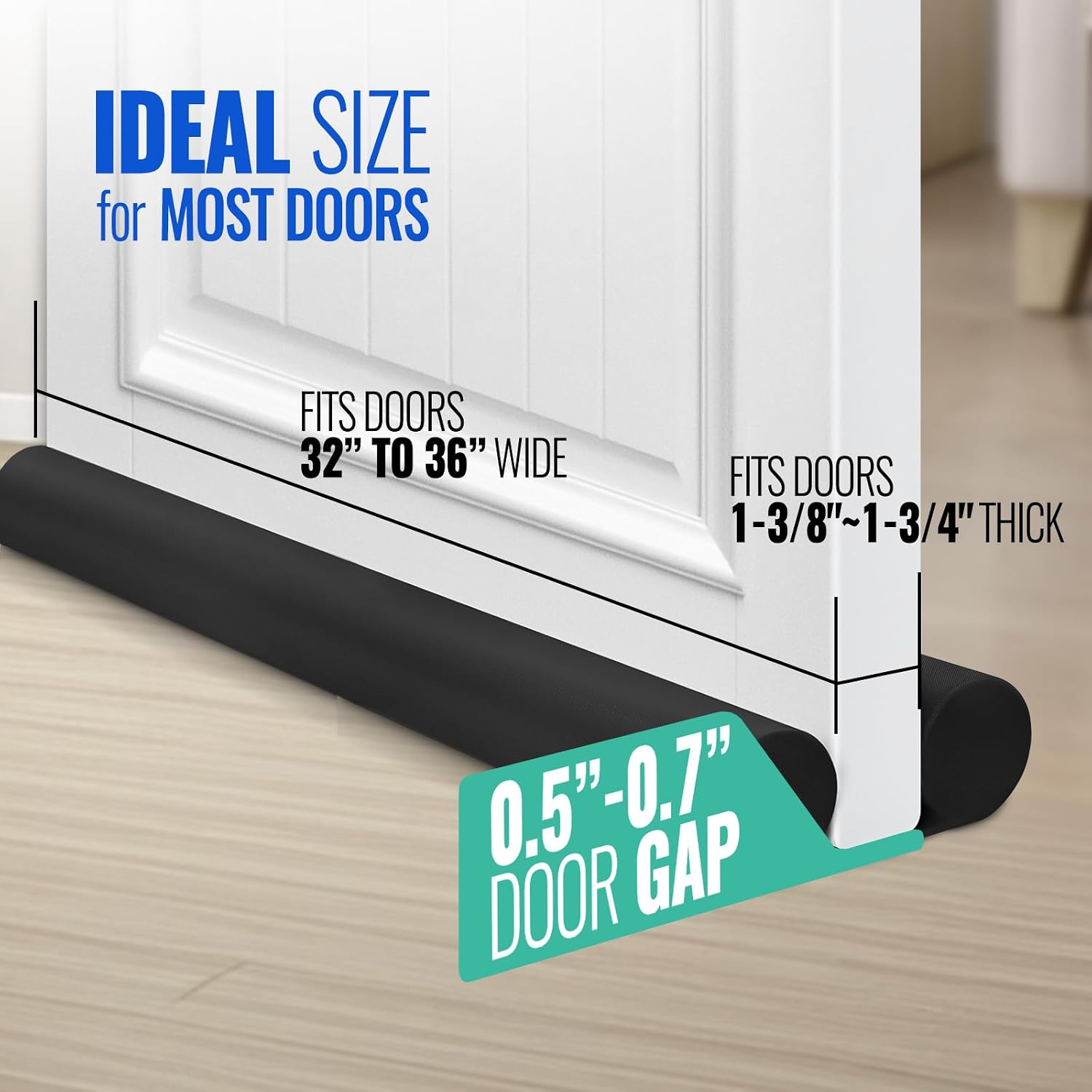 ‌OSAMEDA Door Draft Stopper – 36 Inch Adjustable Under Door Sweep, Noise Blocker & Gap Filler for Bottom of Doors, Blocks Draft & Breeze for Improved Insulation, Black