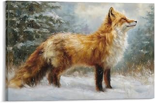 Beautiful Animal Fox Snow Oil Painting Style Poster Print Canvas Wall Art Pictures Home Decor for Living Room Hallway Bathroom Office Wall Decor 24x36inch(60x90cm)