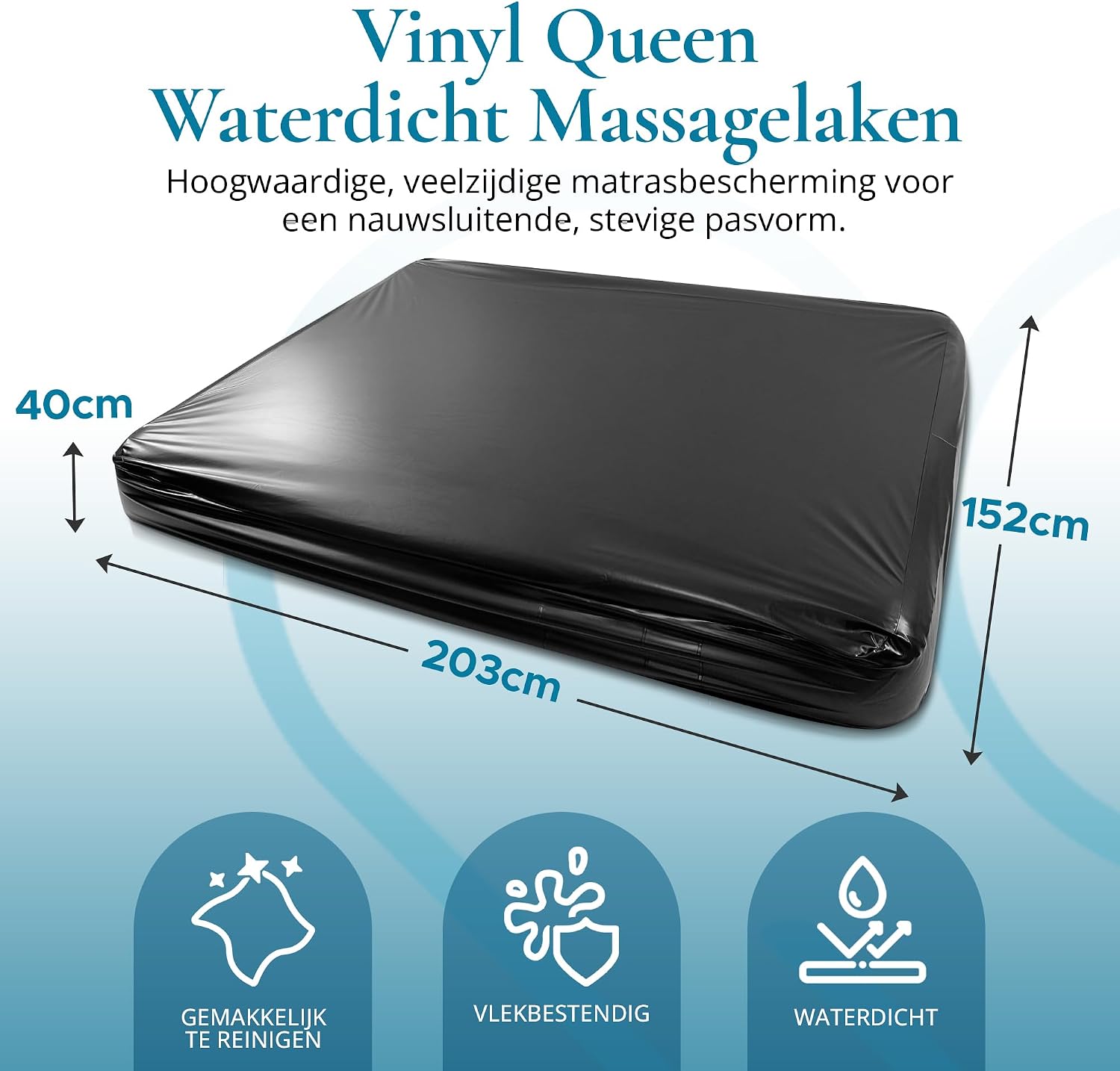 Vinyl Waterproof Mattress Protector Queen 60x80in, Wipe-Clean Black image 2