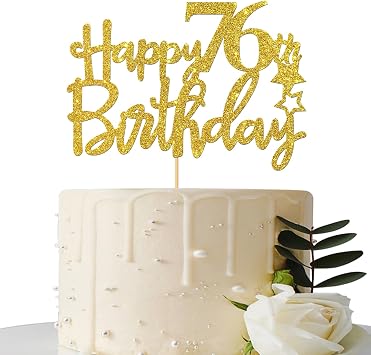 Gold Glitter Happy 76th Birthday Cake Topper - 76 Sign Cake Topper - Cheers to 76 Years Party Supplies - 76th Birthday Party Decorations