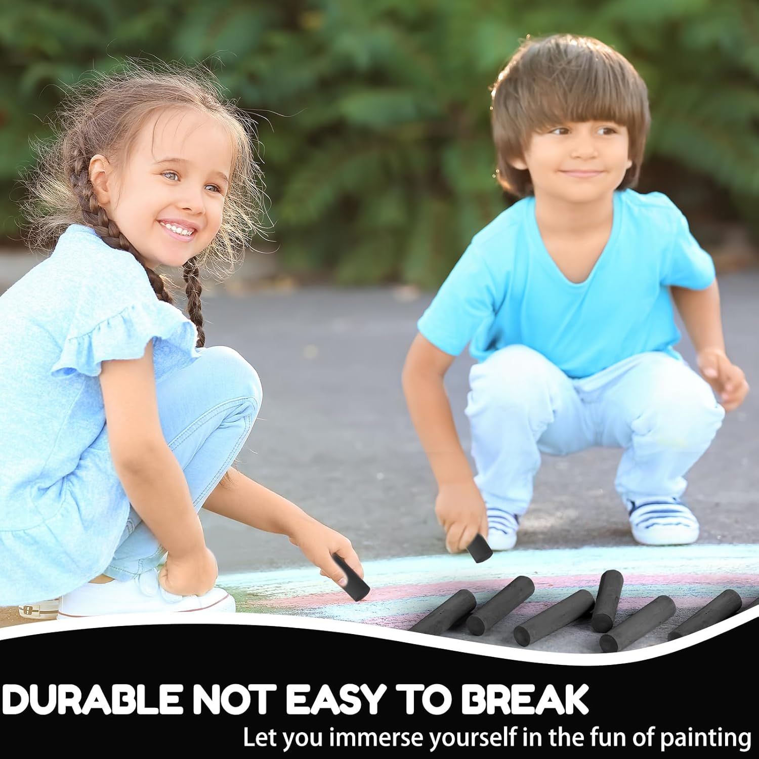 Fulmoon 40 Pcs Jumbo Sidewalk Chalk Outdoor Art Non Toxic Large Washable Street Chalk for Adults Drawing Painting (Round,Black)