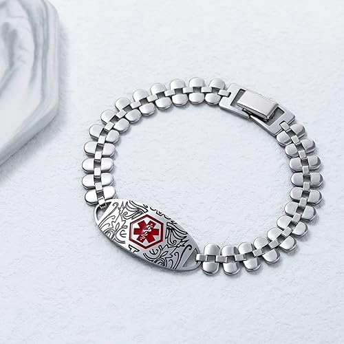 Miniatura 6 de MAXZOOL Pulseras de alerta médica para mujeres y hombres pulseras de identificación médica personalizadas con grabado gratuito pulsera de emergencia