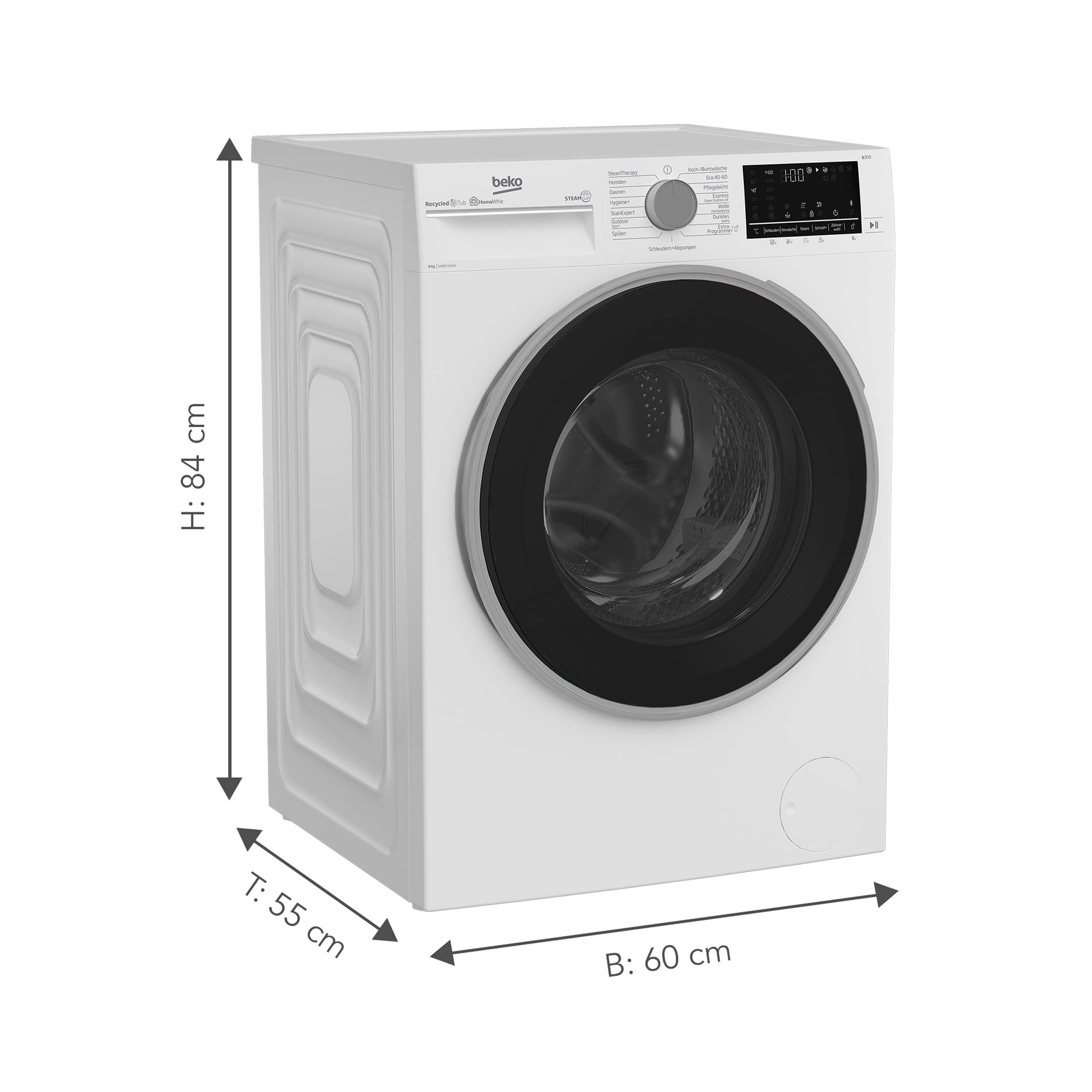 Beko B5WFU584135W Waschvollautomat, 8kg, Waschmaschine, Restzeitanzeige und Schleuderwahl, 1400 U/min, SteamCure Dampffunktion, allergikergeeignet, AquaWave Schontrommel, Bluetooth-Steuerung, Weiß